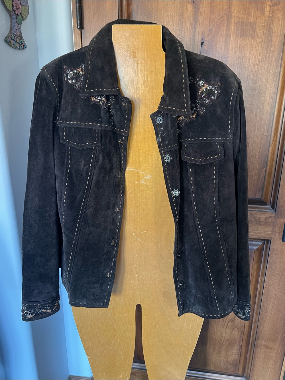 VTG 90s Coldwater Creek  Large Petite Brown Suede Sequins Western Jacket leather